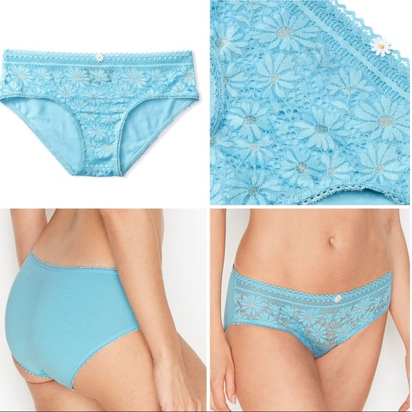 Victoria Secret Blue Lace Shine Panty LOT Medium - Picture 4 of 11